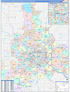 Minneapolis-St. Paul-Bloomington Metro Area Wall Map Color Cast Style